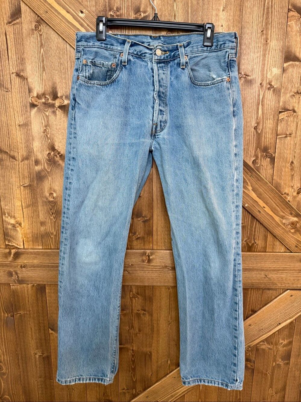 Levi’s 501 Original Fit Jeans Men’s 34x32 Light Wash Button Fly Distressed Denim